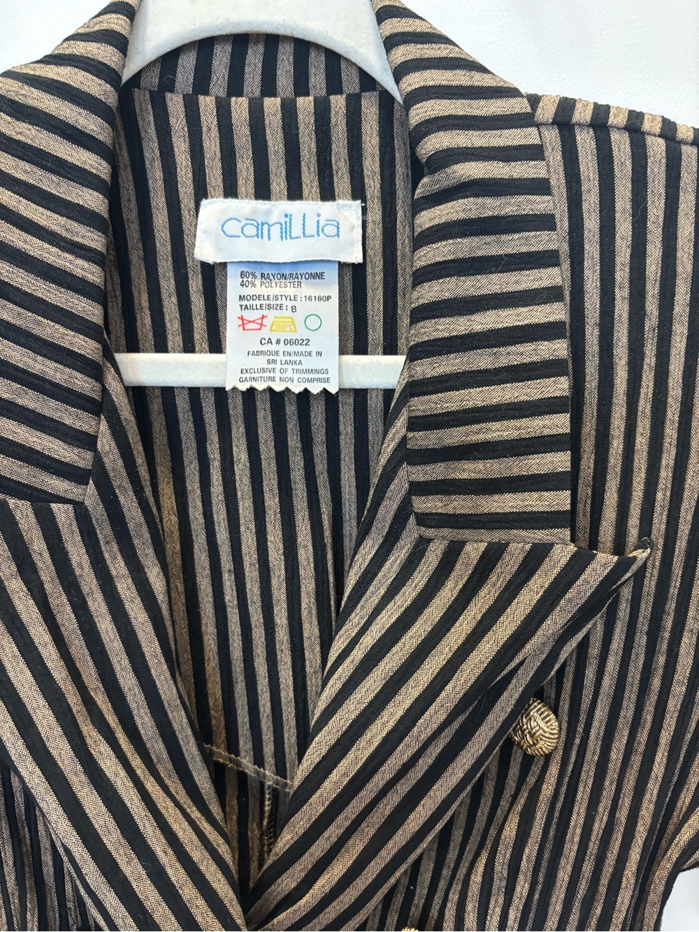 Vintage Camillia Black and Gold striped Double-Breasted Blazer /Mini Dress - Picture 2 of 3